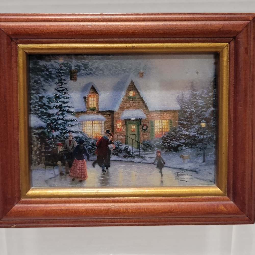 Thomas Kincaid Skates Pond Print Framed 5" X 4" Year 2000 READ